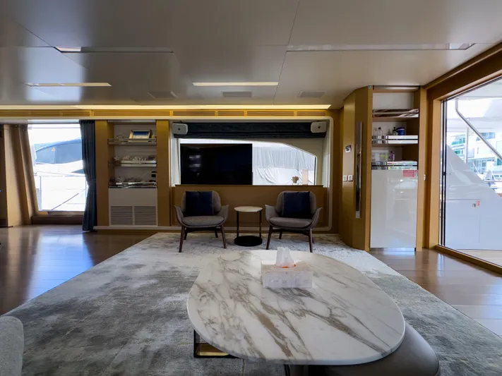  Yacht Photos Pics Luxurious interior of 2016 Azimut 100 Grande yacht with modern furnishings and elegant design.