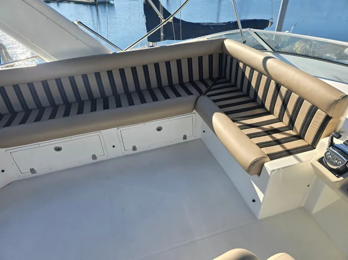 Third Wish Yacht Photos Pics Interior of a 2005 Navigator 44C yacht with striped seating.
