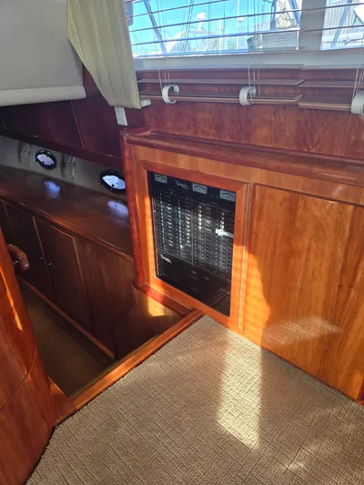 Third Wish Yacht Photos Pics Interior of 2005 Navigator 44C yacht with wood paneling.