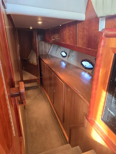 Third Wish Yacht Photos Pics Interior of 2005 Navigator 44C yacht with wooden finish.