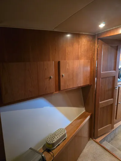 Third Wish Yacht Photos Pics Interior of 2005 Navigator 44C yacht with wooden paneling.