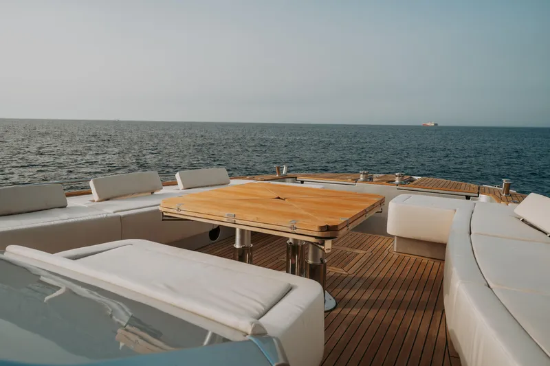 Venus Yacht Photos Pics Luxurious deck of 2013 Monte Carlo Yachts 86'7'' with ocean view.