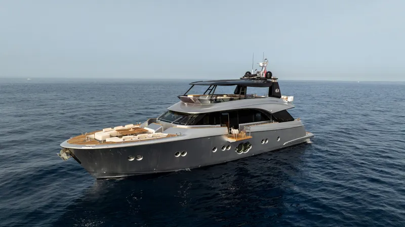 Venus Yacht Photos Pics Luxurious 2013 Monte Carlo Yachts 86'7'' cruising on open sea.