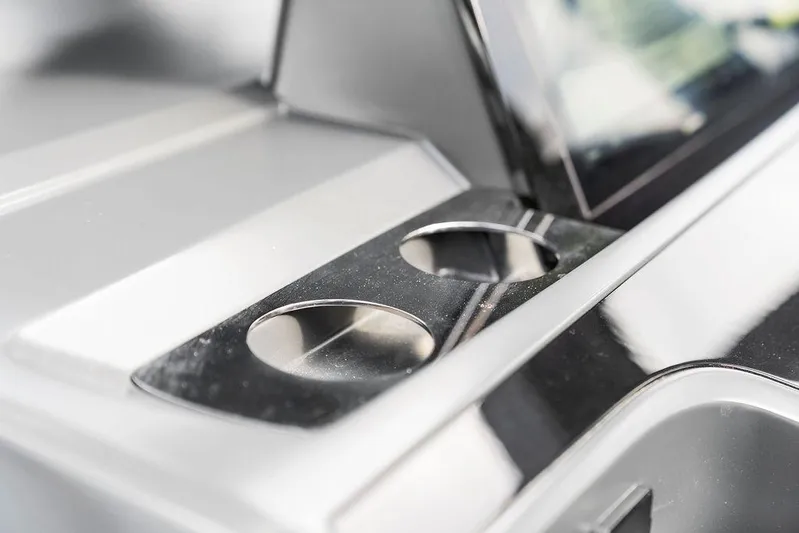 V50330 Yacht Photos Pics 2024 Princess V50 Open yacht interior with sleek metallic cup holders.