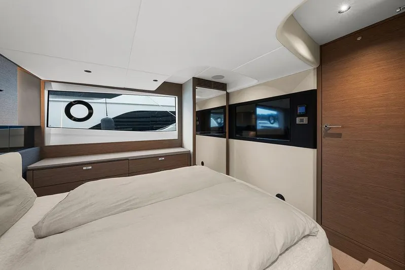 V50330 Yacht Photos Pics Luxurious interior of 2024 Princess V50 Open yacht bedroom with modern design.