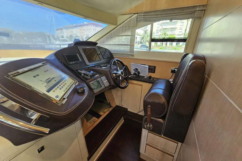 Tivella Yacht Photos Pics Interior helm of 2009 VZ 68 FLY yacht with modern navigation equipment.