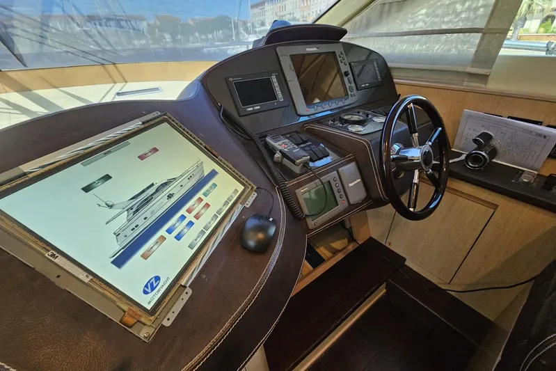 Tivella Yacht Photos Pics Cockpit of 2009 VZ 68 FLY yacht with navigation controls and touchscreen display.