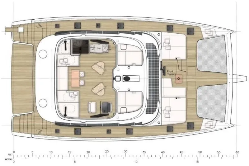 Catallaxi Yacht Photos Pics Floor plan of 2024 Sunreef 60 Sail yacht, showcasing spacious interior layout and deck design.