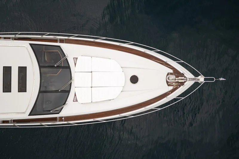 M/y Titan Yacht Photos Pics Overhead view of 2011 Sunseeker Predator 74 yacht on water.