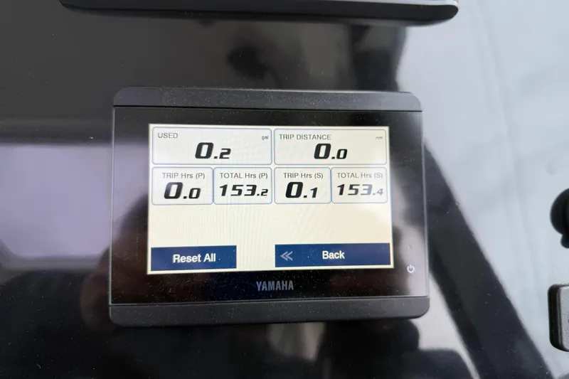  Yacht Photos Pics Yamaha display on 2023 Jeanneau NC 1095 showing trip and fuel data.