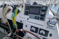 Cockpit of 2022 Leopard 50 yacht with navigation instruments and control panel.