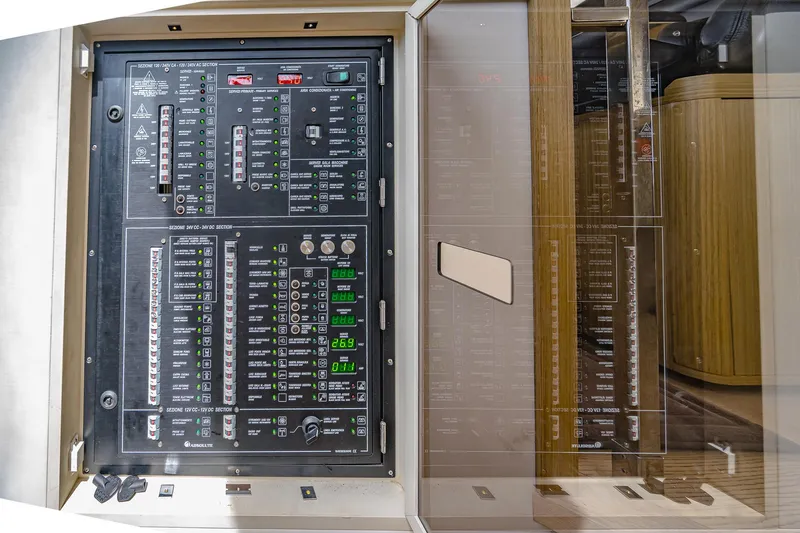 Tara Yacht Photos Pics Electrical control panel on a 2017 Absolute 50 Fly yacht.