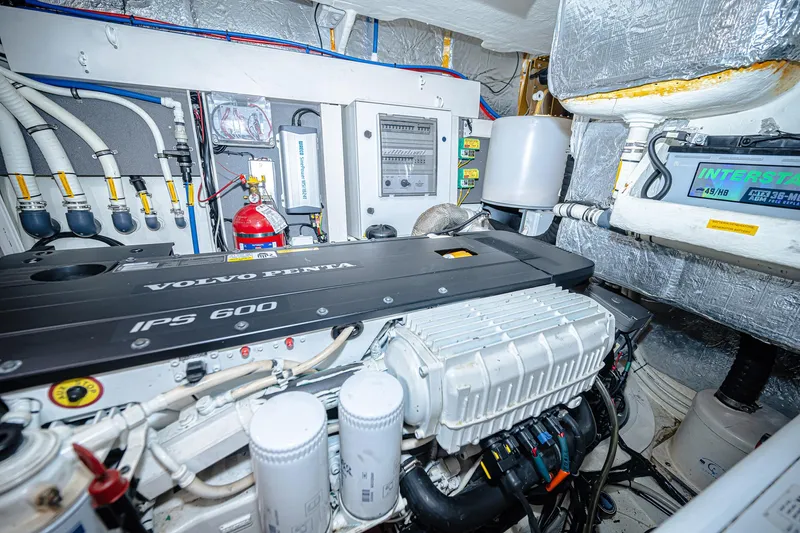 Tara Yacht Photos Pics Engine room of 2017 Absolute 50 Fly yacht with Volvo Penta IPS 600 engine.