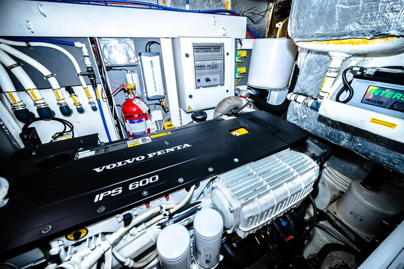 Tara Yacht Photos Pics Engine room of 2017 Absolute 50 Fly yacht with Volvo Penta IPS 600 engine.