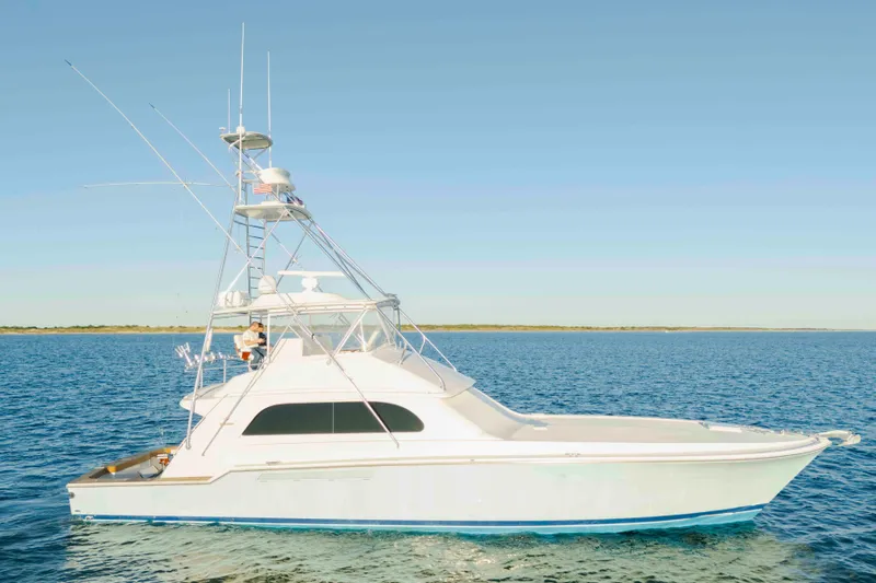 Lady Dianne Yacht Photos Pics 1999 Bertram 60 Convertible yacht cruising on open water under clear skies.