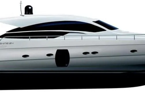 Nickel Yacht Photos Pics 2008 Pershing 64 luxury yacht, sleek design, side view, white exterior.