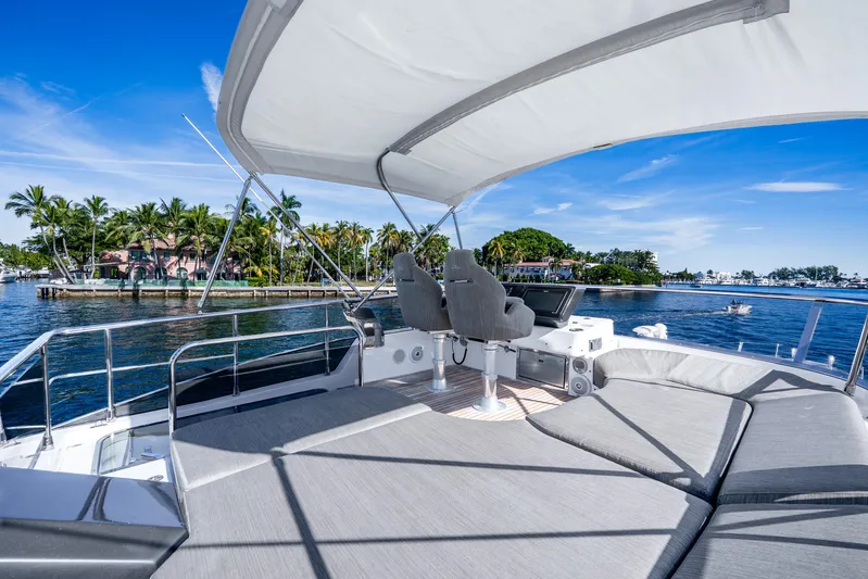 Azure Yacht Photos Pics Luxurious 2021 Azimut S6 yacht deck with scenic waterfront view.