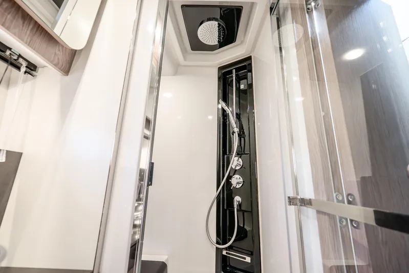 Azure Yacht Photos Pics Luxurious shower in 2021 Azimut S6 yacht, featuring modern fixtures and sleek design.