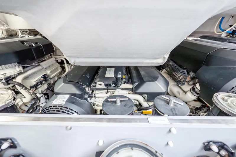 Azure Yacht Photos Pics Engine compartment of a 2021 Azimut S6 yacht, showcasing mechanical components and systems.