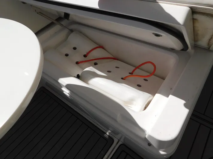 Out To Lunch Yacht Photos Pics Storage compartment on a 2019 Everglades 340 DC boat.