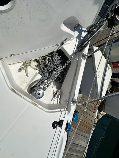 Wind Hunter Yacht Photos Pics Anchor chain and winch on 2013 Hunter 33 sailboat deck.