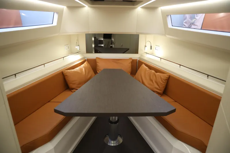  Yacht Photos Pics Luxurious interior of 2024 Evo Yachts R4+ with elegant seating and modern design.