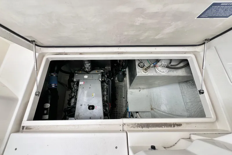 Tonga Time Yacht Photos Pics Engine compartment of a 2019 Aquila 44 yacht, featuring a Yanmar engine.