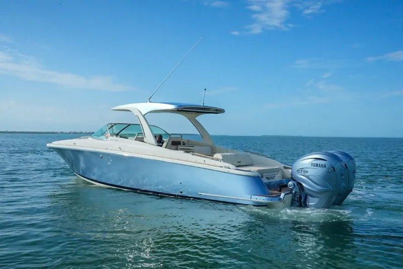  Yacht Photos Pics 2019 Chris-Craft Launch 35 GT OB boat on calm blue water.