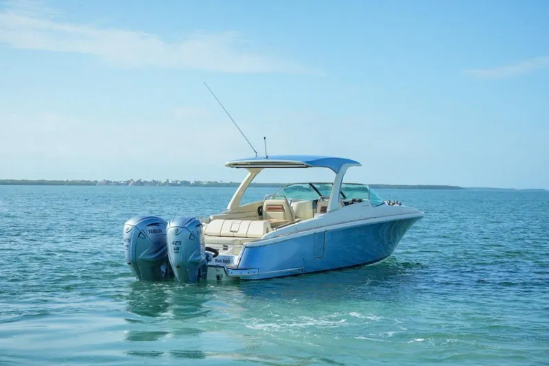  Yacht Photos Pics 2019 Chris-Craft Launch 35 GT OB boat on calm blue water.
