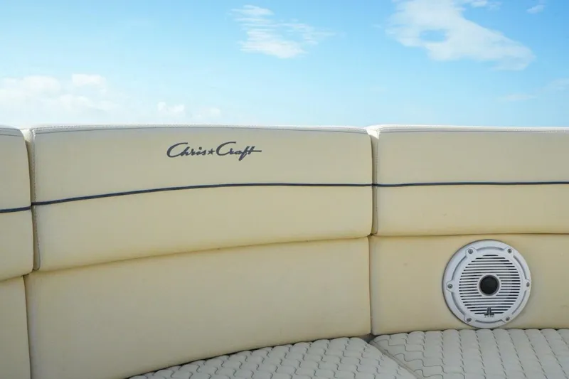  Yacht Photos Pics 2019 Chris-Craft Launch 35 GT OB boat interior with speaker and logo.