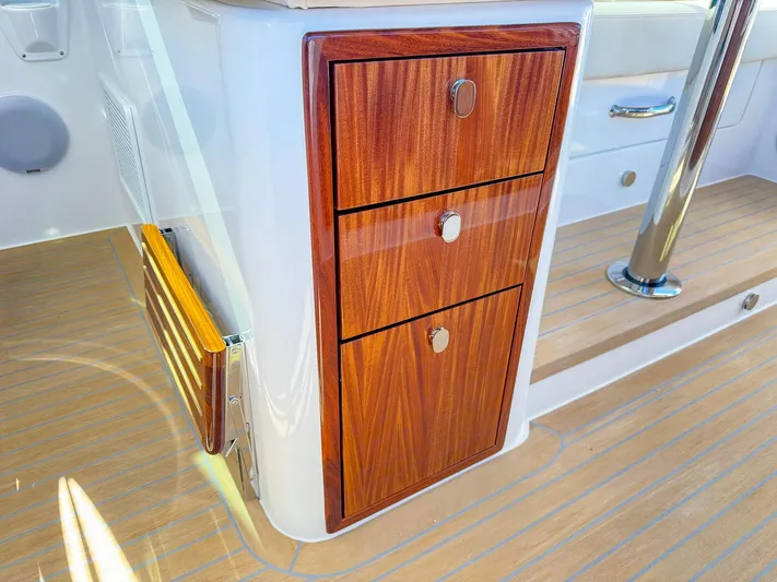4794tw Yacht Photos Pics 2024 MJM 4 boat interior with wooden drawers and sleek design.
