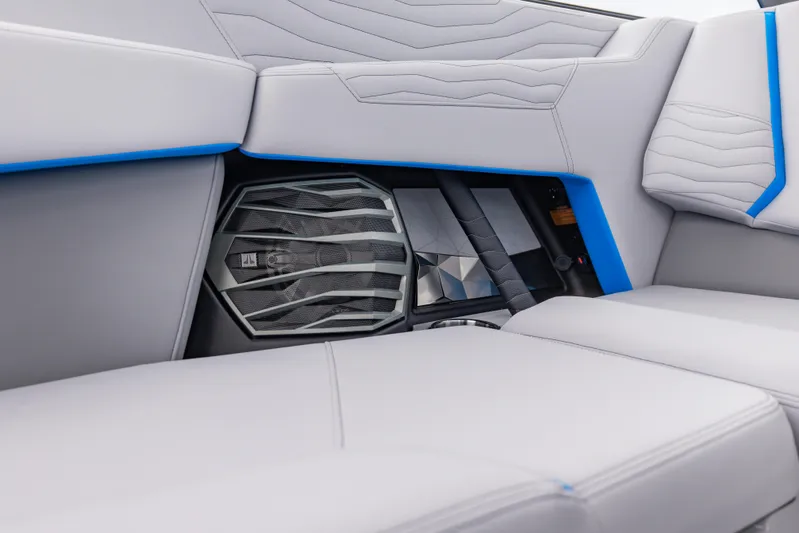  Yacht Photos Pics 2026 Nautique Super Air Nautique G23 interior with sleek seating and integrated speaker system.