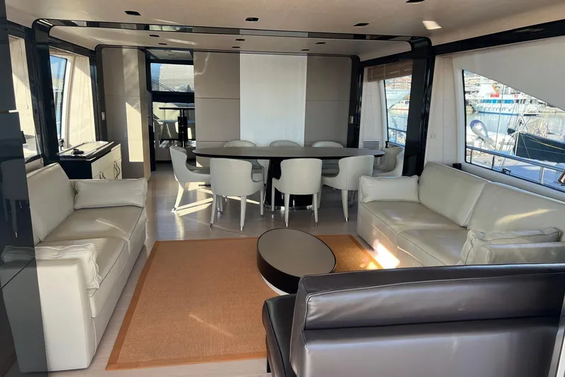 Yacht Photos Pics Luxurious interior of a 2015 Azimut 80 yacht with elegant seating and dining area.