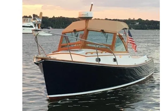 Virginia Yacht Photos Pics C.W. Hood WASQUE 26 boat, 2010 model, anchored on calm water at sunset.