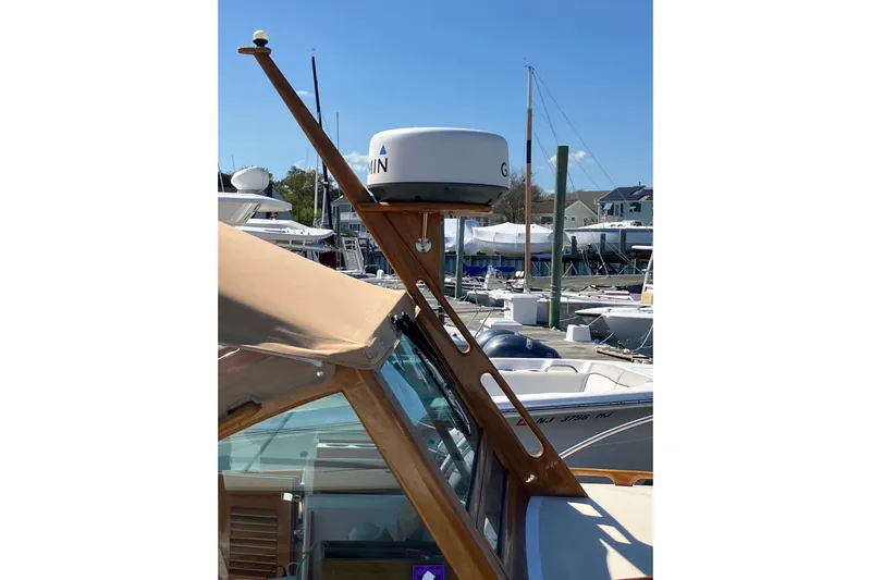 Virginia Yacht Photos Pics C.W. Hood WASQUE 26 boat, 2010 model, with radar equipment at marina.