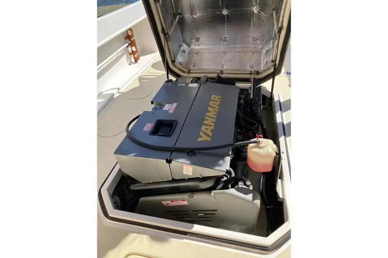 Virginia Yacht Photos Pics Yanmar engine in a 2010 C.W. Hood WASQUE 26 boat, open engine compartment.