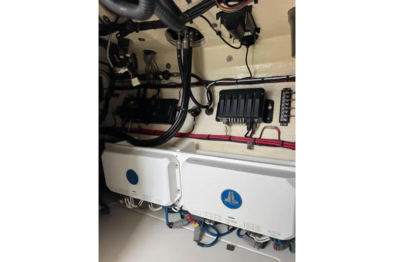  Yacht Photos Pics 2022 SeaVee 390Z boat electrical system with wiring and components.
