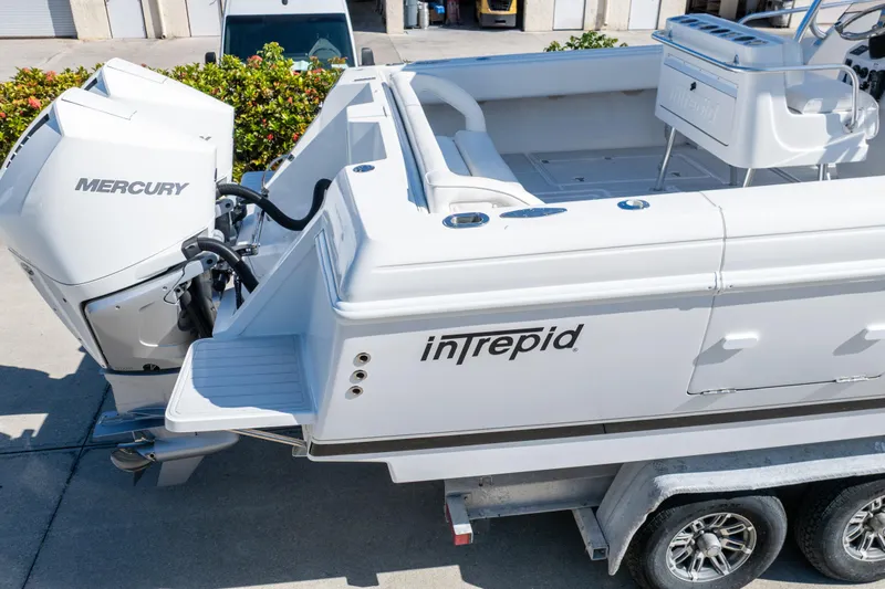  Yacht Photos Pics 2007 Intrepid 350 WA boat with Mercury engines on a trailer.