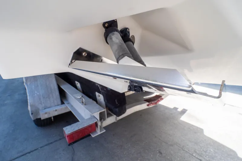  Yacht Photos Pics 2007 Intrepid 350 WA boat on trailer, showing rear hull and propeller area.