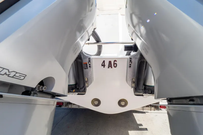  Yacht Photos Pics Rear view of a 2007 Intrepid 350 WA boat with dual outboard motors.