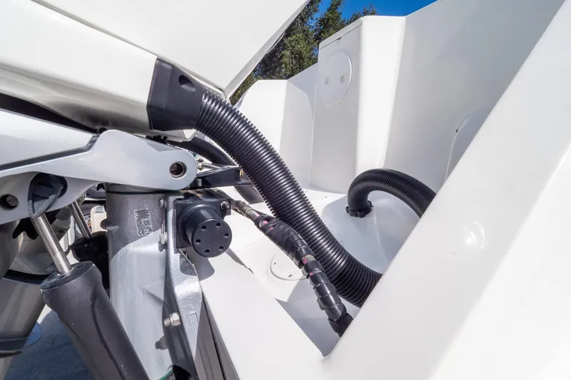  Yacht Photos Pics Close-up of 2007 Intrepid 350 WA boat engine components and wiring.