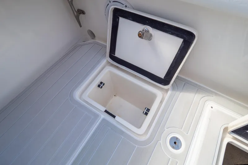  Yacht Photos Pics Open storage compartment on 2007 Intrepid 350 WA boat deck.