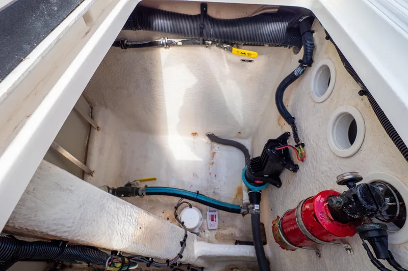  Yacht Photos Pics 2007 Intrepid 350 WA boat interior showing wiring and mechanical components.