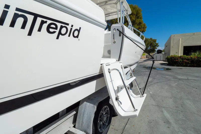  Yacht Photos Pics 2007 Intrepid 350 WA boat on trailer, featuring open swim platform.