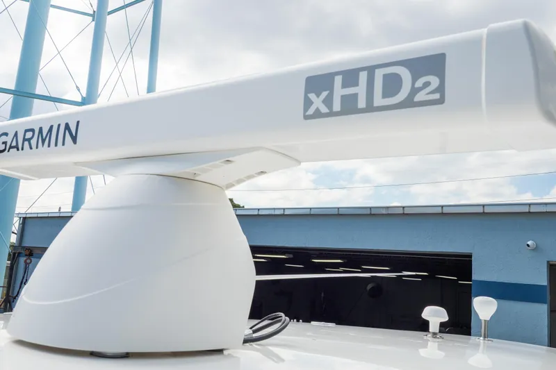  Yacht Photos Pics Garmin xHD2 radar on 2007 Intrepid 350 WA boat, clear sky background.