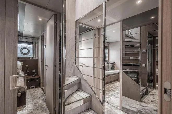  Yacht Photos Pics Luxurious interior of 2020 Riva 90 Argo yacht with modern design and elegant furnishings.