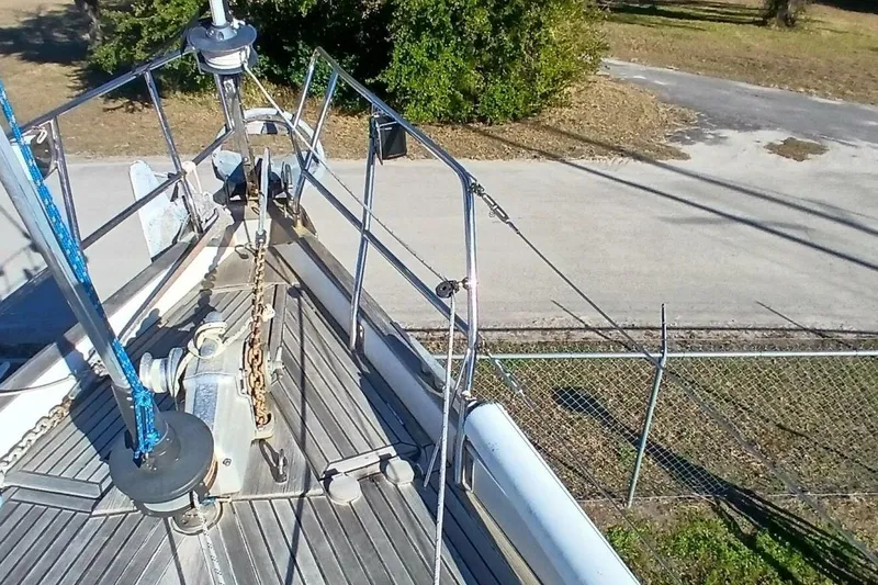 Waterfall II Yacht Photos Pics Bow view of 1994 Beneteau Oceanis 44 CC sailboat with anchor and deck details.