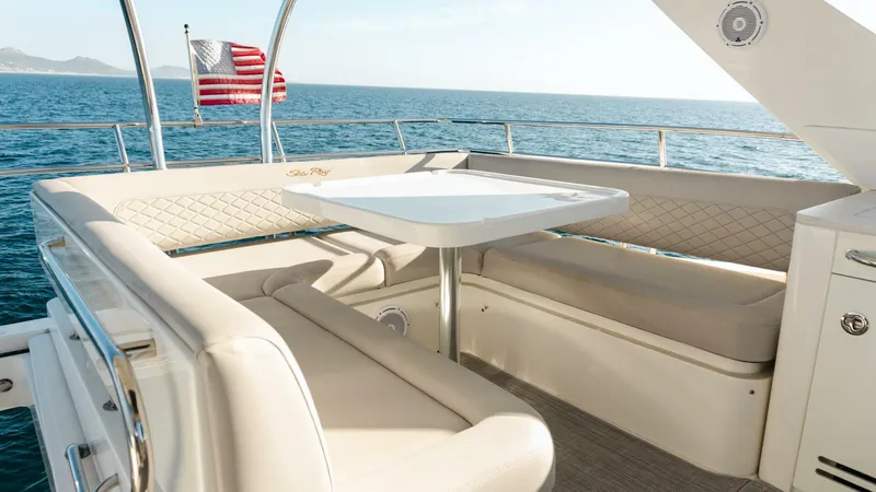 O-sea-d Yacht Photos Pics 2017 Sea Ray 51 Flybridge yacht with elegant seating and ocean view.