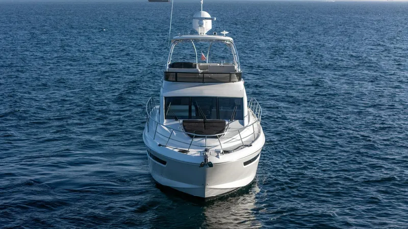 O-sea-d Yacht Photos Pics 2017 Sea Ray 51 Flybridge yacht on open water, front view.