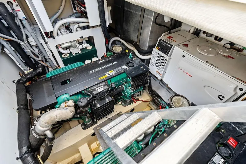  Yacht Photos Pics Engine room of 2018 Monte Carlo MC 35 yacht with Volvo Penta and Cummins Onan systems.